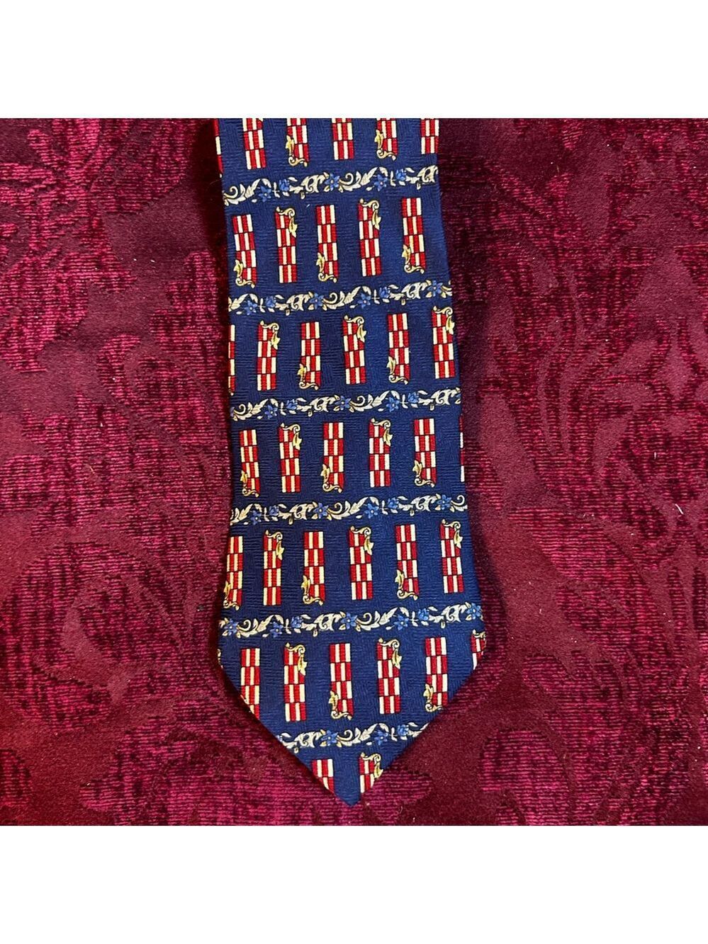 Christian Dior Red and Blue 100% Silk Men's Tie